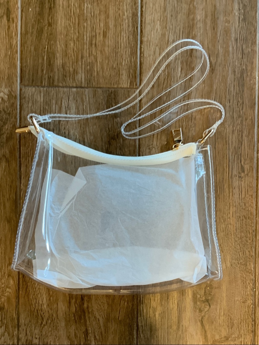 Ginogento Stadium Approved Bag- Clear  PVC Crossbody Bag with White Trim